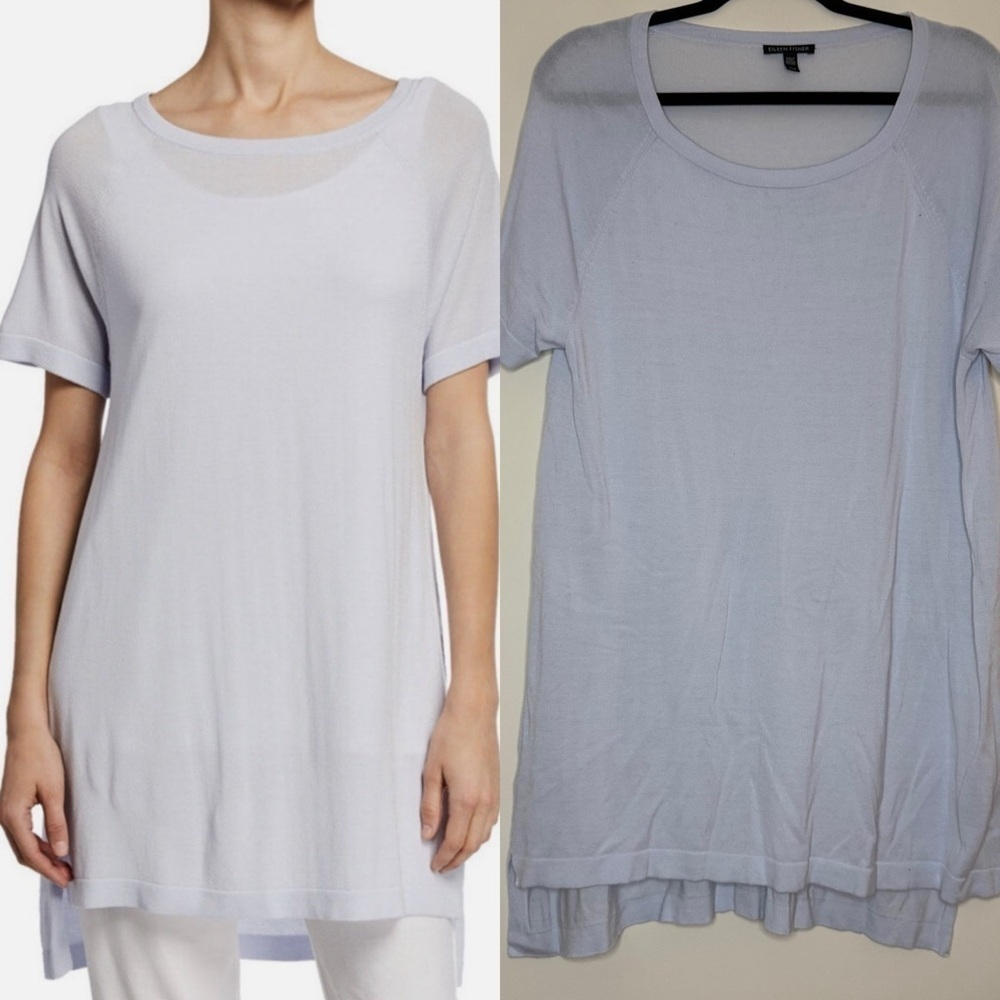 EILEEN FISHER Lagenlook Boho Balletcore Longlined Short Sleeve Knit Tunic Top